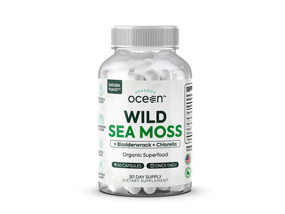 Organics Ocean Wild Sea Moss Capsules - 100% Organic Irish Sea Moss with Organic Chlorella, Bladderwrack and Vitamin D for Energy, Lung Health and Thyroid Support for Women and Men - 60 Capsules Organics OceanBuy Supplements Australia