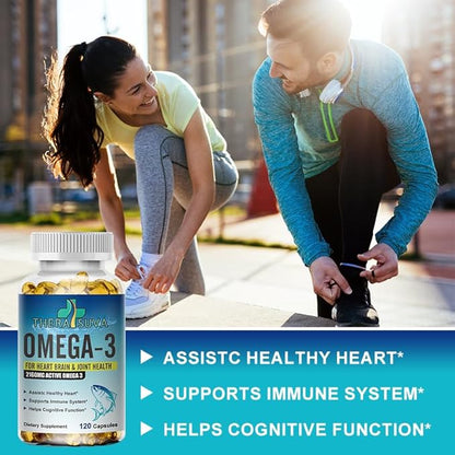 Triple Strength Premium Fish Oil, Omega-3 2160mg, EPA 1296mg + DHA 864mg, Natural Supplement for Healthy Heart & Brain Support, 2 Month Supply, 120 Softgels TheraSuva buy supplements Au