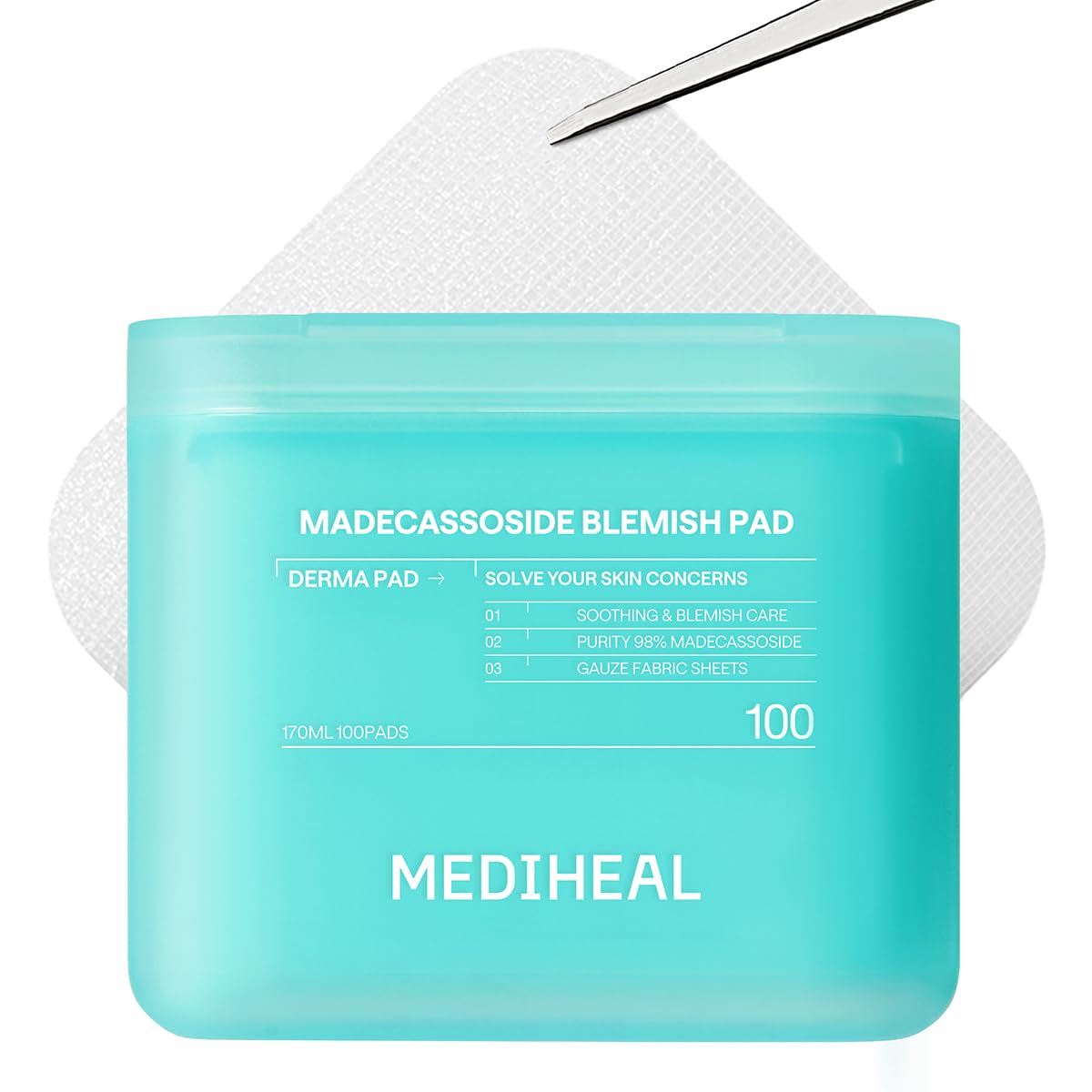 MEDIHEAL Toner Pads 100 Count - Madecassoside Blemish Care Toner Pad with Centella Asiatica - Improves Uneven Skin Tone & Deep Hydration