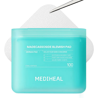 MEDIHEAL Toner Pads 100 Count - Madecassoside Blemish Care Toner Pad with Centella Asiatica - Improves Uneven Skin Tone & Deep Hydration