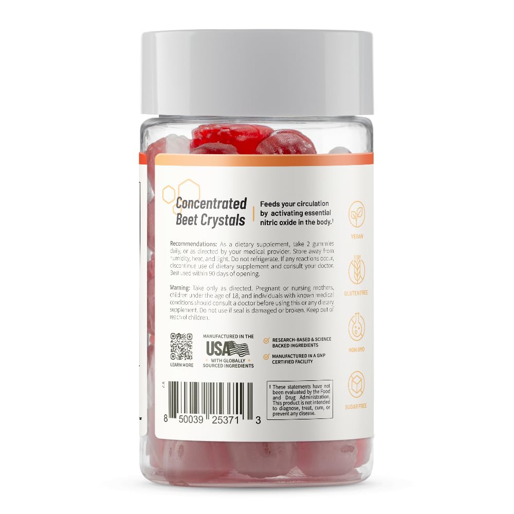 Snap Supplements Nitric Oxide Beet Root Gummies Supplement with Organic Beets - Energy & Circulation Support, 60 Sugar-Free Gummies (30 Servings, 1 Month Supply), Peach Snap Supplements buy supplements Au