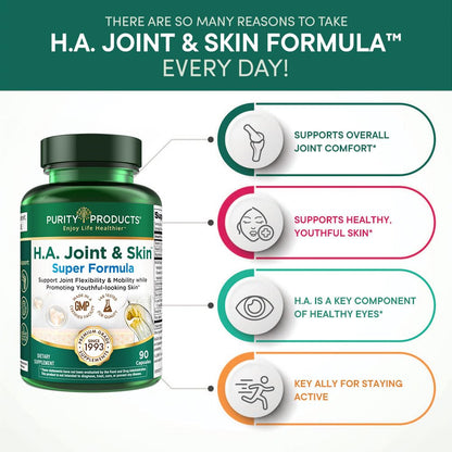 Purity Products H.A. Joint and Skin Super Formula Biocell Collagen w/Hyaluronic Acid Supports Healthy Joint Flexibility, Healthy Synovial Fluid, and Lubrication - 5-Loxin - 90 Capsules (1) Purity ProductsBuy Supplements Australia