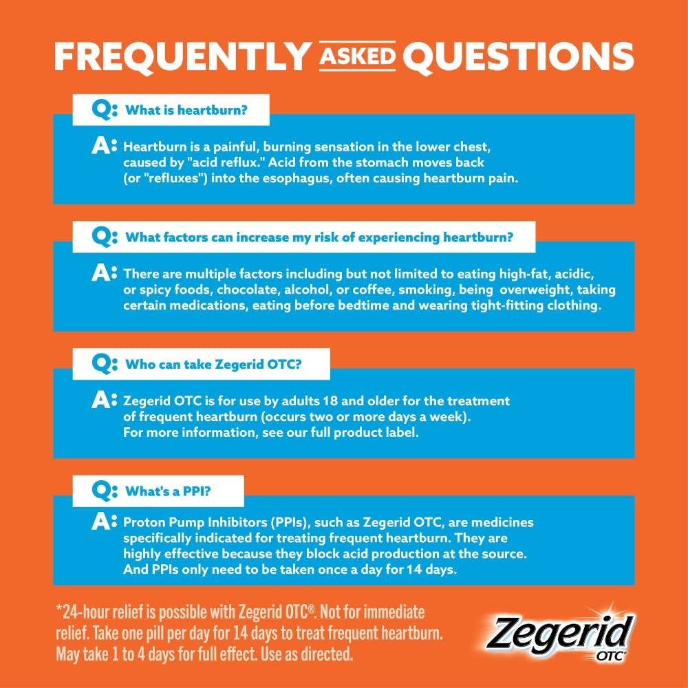 Zegerid OTC, 24-Hour Heartburn Relief, Acid Reflux Medicine and Antacid, Treats Frequent Heartburn, Omeprazole 20mg + Sodium Bicarbonate, Proton Pump Inhibitor (PPI), Two 42ct Cartons Zegerid OTC buy supplements Au