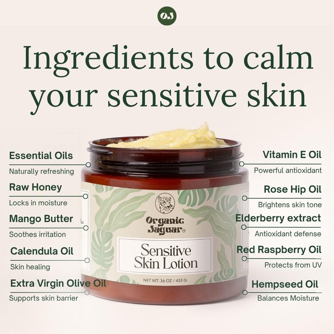 Organic Jaguar Natural Body Lotion for Sensitive Skin, Scent Free, Sulfate & Paraben Free Body Care, Moisturizer With Essential Oils, Vitamin E Oil, Beeswax, Extra Virgin Olive Oil, Raw Honey, 8 oz Organic JaguarBuy Supplements Australia
