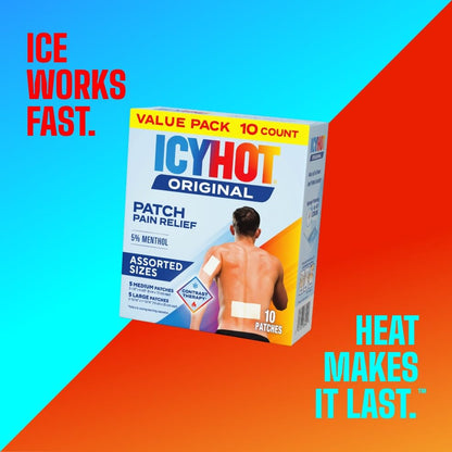 Icy Hot Original Pain Relief Patch Variety Pack with 5% Cooling Menthol for Fast-Acting Muscle and Joint Pain Relief, 5 Medium and 5 Large Comfortable Fabric Patches, 10 Ct., 2 pk Icy HotBuy Supplements Australia