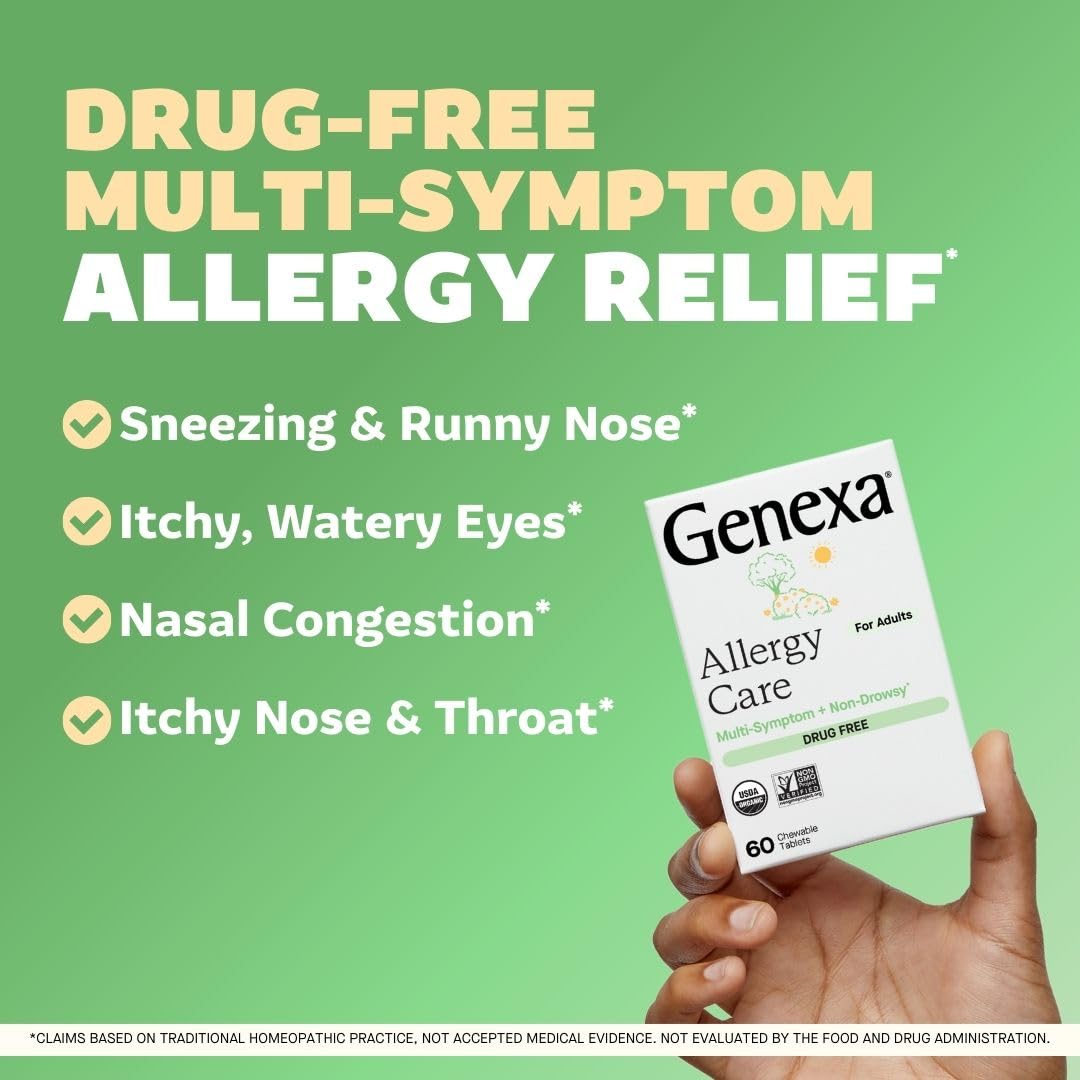 Genexa Allergy Care | Drug Free, Non-Drowsy Allergy & Decongestant Remedy for Adults | Vegan & Non-GMO | Homeopathic Allergy Relief Made Clean | Organic Acai Berry Flavor | 60 Chewable Tablets Genexa buy supplements Au
