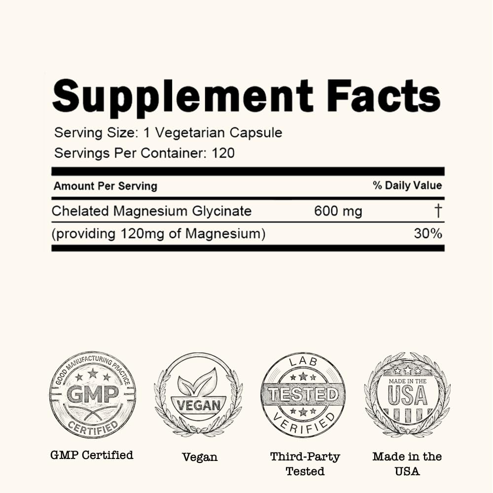 Zenium - Magnesium Glycinate for Sleep, Chelated, 600mg per Serving, 120 Capsules | High Absorption | Relieve Tension, Worry, Nervousness | Calm The Mind & Body | Ayurvedic | Natural Relief Supplement Zenium buy supplements Au