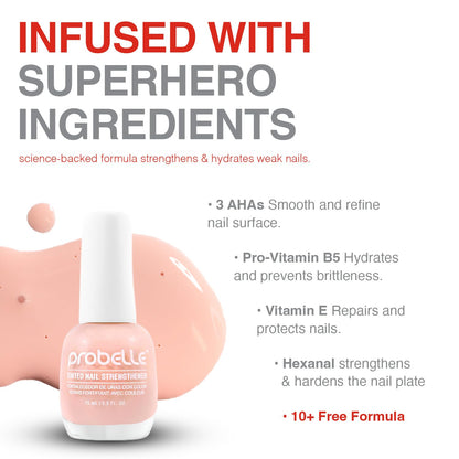 Probelle Tinted Nail Strengthener, Colored Nail Strengthening Treatment, Nail Growth and Repair, Stops Peeling, Splits, Chips, Cracks,