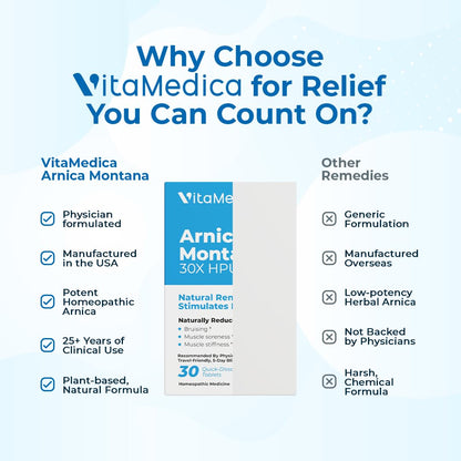 Arnica Montana 30X HPUS, Clinical Grade, Quick Dissolve Tablets, Five-Day Recovery Pack for Pain and Bruise Relief After Surgery or Injury, Natural Healing, Gentle on The Stomach - 30 Count VitaMedicaBuy Supplements Australia