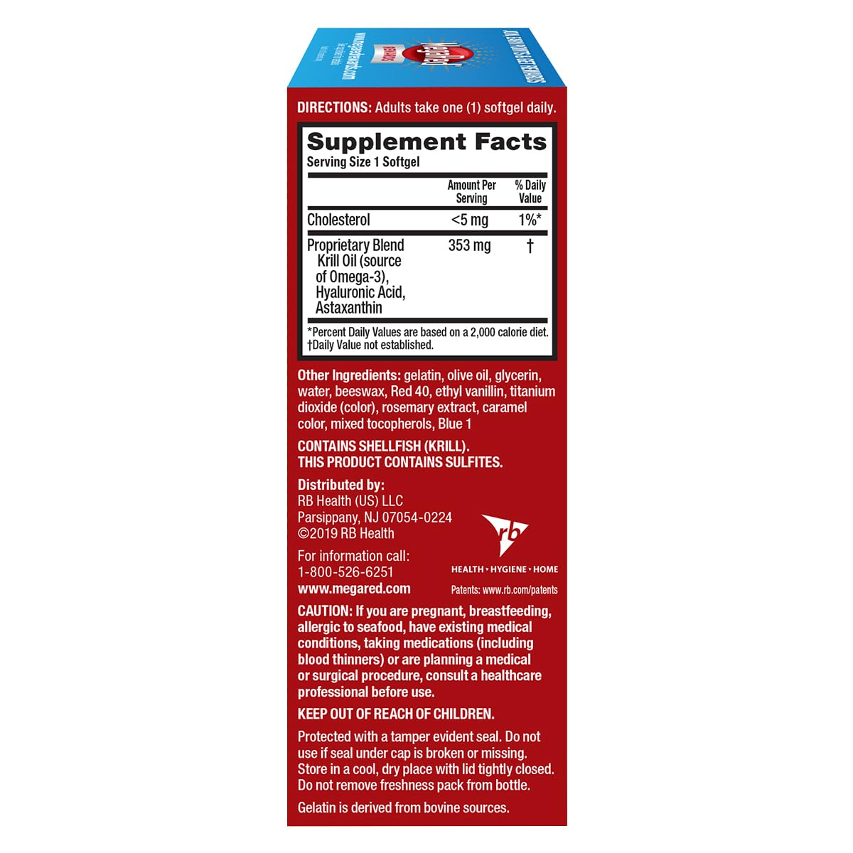 Omega-3 Krill Oil and Joint Supplement - Megared Joint Care 60 softgels - EPA/DHA fatty acids, Antioxidants, Hyaluronic acid, No fishy burp aftertaste as with Fish Oil MegaRedBuy Supplements Australia