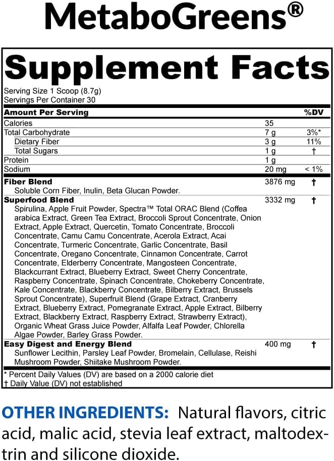 BioTrust Metabo Greens Superfood Powder - Super Greens Powder, Fruit & Veggie Blend with Clinically Studied Spectra - Non GMO, Soy Free, Gluten Free, Dairy Free, Energizing Berry Flavor (30 Servings) BioTrustBuy Supplements Australia