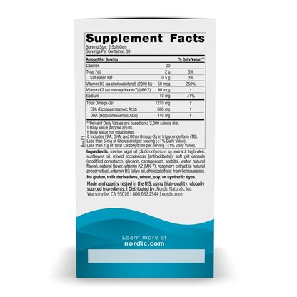 Nordic Naturals Ultimate Omega Plant Based Vitamin with Vitamin D3+K2-60 Vegetarian Soft Gels - 1210 mg Omega-3s Plus 2000 IU D3 and 90 mcg K2 - Promotes Brain Health - Non GMO - 30 Servings Nordic NaturalsBuy Supplements Australia