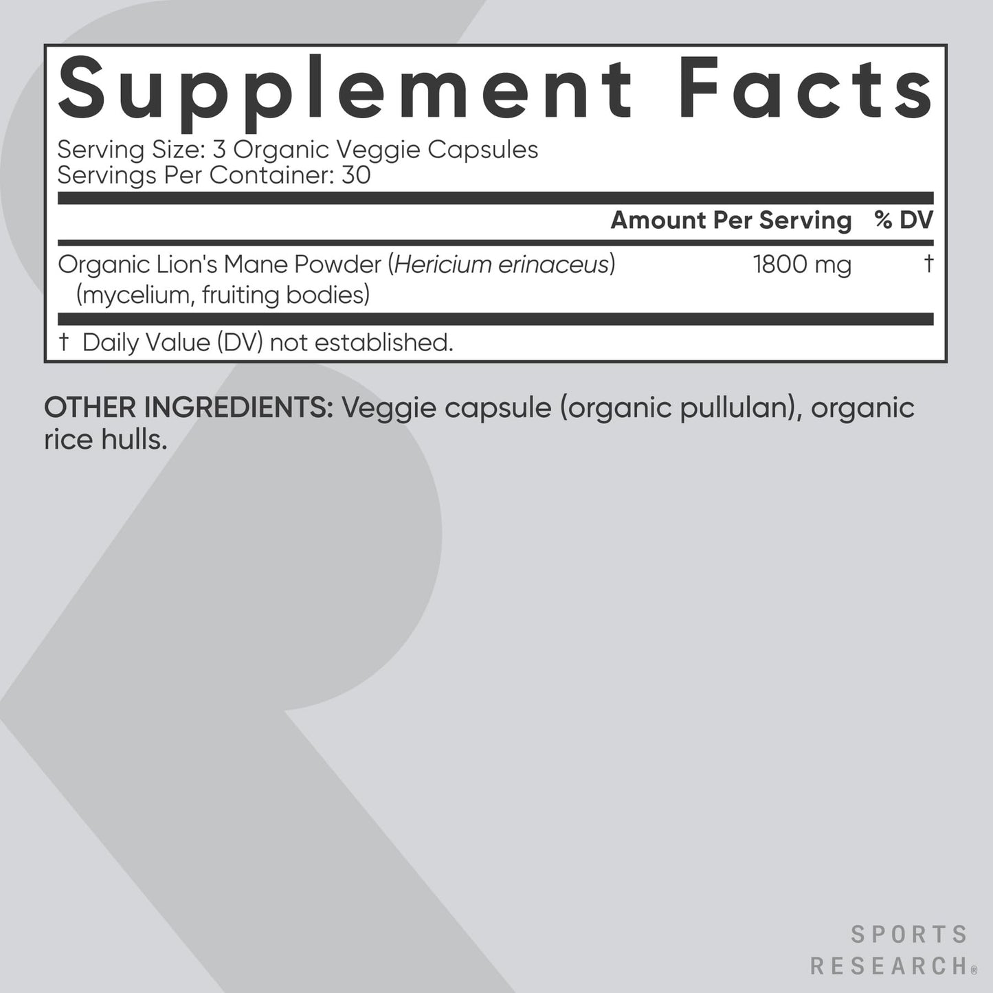Sports Research® Organic Lion's Mane Mushroom Supplement 1800mg - Brain Health, Focus & Cognitive Supports - USDA Certified Organic · Non-GMO · Vegan - 90 Count Capsules Sports Research buy supplements Au
