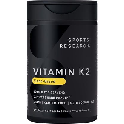 Sports Research Vitamin K2 as MK-7 100mcg with Coconut MCT Oil - 120 Veggie Softgels (4 Month Supply) Vegan Certified, Non-GMO Verified, Gluten & Soy Free Sports Research buy supplements Au
