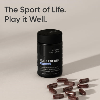 Sports Research® Elderberry Immune Support with Zinc, Ginger, Vitamin C & D3 - Vegan Friendly · Non-GMO · Gluten Free - 60 Veggie Capsules Sports Research buy supplements Au
