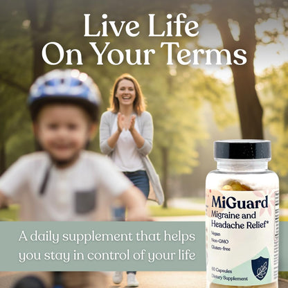 Headache and Migraine Relief Supplements - Drug Free Migraine Prevention Supplement - Natural Supplements for Migraine Headaches - Helps Reduce Frequency & Severity (60 Capsules) MIGUARDBuy Supplements Australia