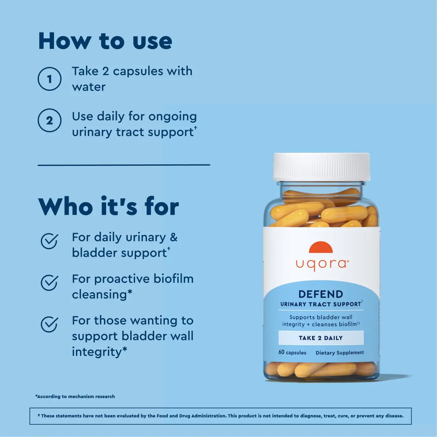 Uqora Defend - Urinary Tract Health Supplement - Support Bladder Health & Cleanse Biofilm* with D-Mannose, Green Tea Extract, Turmeric Extract & More - Gluten-Free - 60 Capsules (30-Day Supply) UqoraBuy Supplements Australia