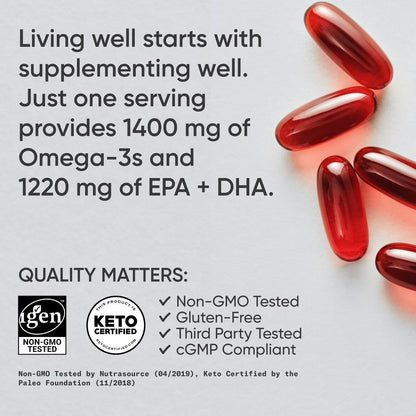 Sports Research Keto Omega Fish Oil with Wild Sockeye Salmon, Antarctic Krill Oil, Astaxanthin & Coconut MCT Oil - 1200mg of EPA & DHA per Serving | Keto Certified & Non-GMO Verified (120 Softgels) Sports Research buy supplements Au