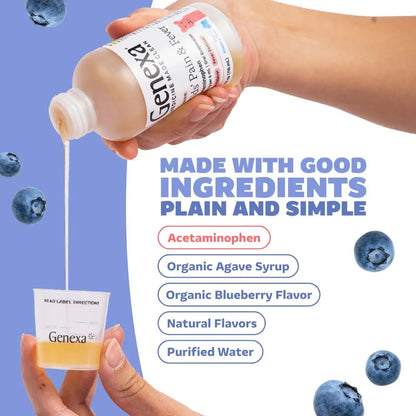 Genexa Children's Clean Acetaminophen | Pediatrician Preferred Ingredients | Pain & Fever Reducer for Kids | Dye Free, 0% Artificial Additives | Ages 2-11, Delicious Organic Blueberry Liquid, 4 fl oz GenexaBuy Supplements Australia