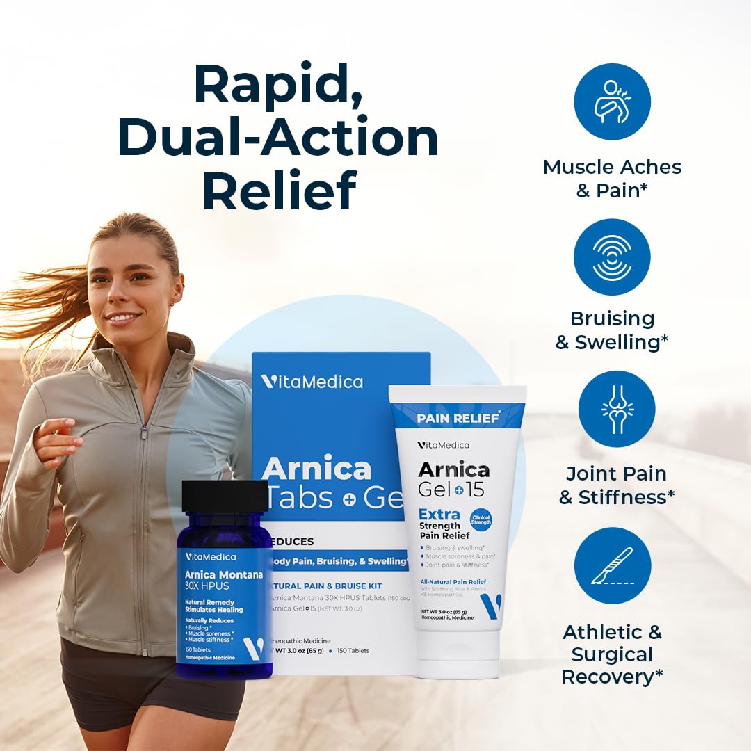 VitaMedica Arnica Montana Tablets & Arnica Gel Bundle – Support for Bruising, Swelling & Soreness, 150 Rapid-Dissolve Tablets + 3 oz Water-Based Gel VitaMedicaBuy Supplements Australia