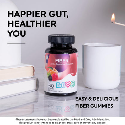LIVS Fiber Gummies for Adults – Promote Digestive Support & Regularity | Gut Health & Smooth Digestion | Plant-Based Prebiotic | Non-GMO Fiber Supplement