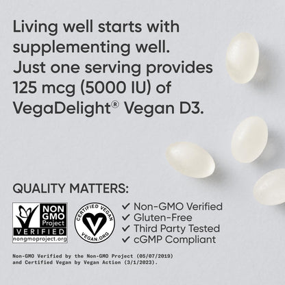Sports Research Vegan Vitamin D3 5000IU (125 mcg) with Coconut Oil | 100% Plant-Based Vitamin D for Bone, Joint & Immune Support | Carrageenan Free, Vegan Certified & Non-GMO Verified (60 Softgels) Sports Research buy supplements Au