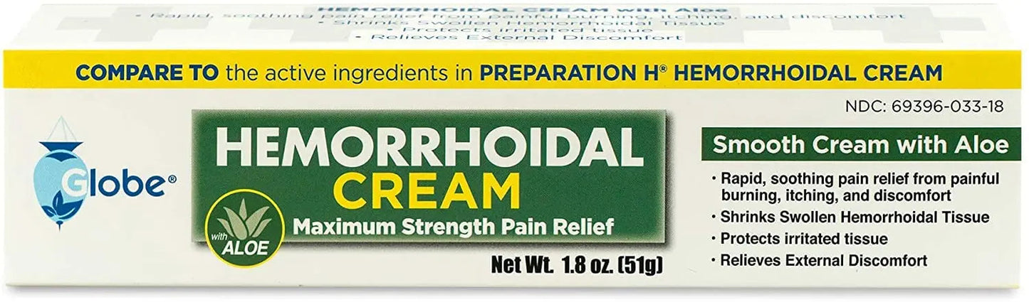 Globe Hemorrhoidal Cream, Phenylephrine HCl, Pramoxine with Aloe, Relief from Burning, Itching and Discomfort of Hemorrhoids, 1.8 Ounces GlobeBuy Supplements Australia