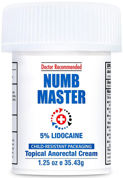 Clinical Resolution Numb Master 5% Lidocaine Numbing Cream for Pain Relief, Topical Anesthetic Burn Itch Cream Maximum Strength, Fast Acting Hemorrhoid Treatment with Vitamin E and Aloe, 1.25 Oz