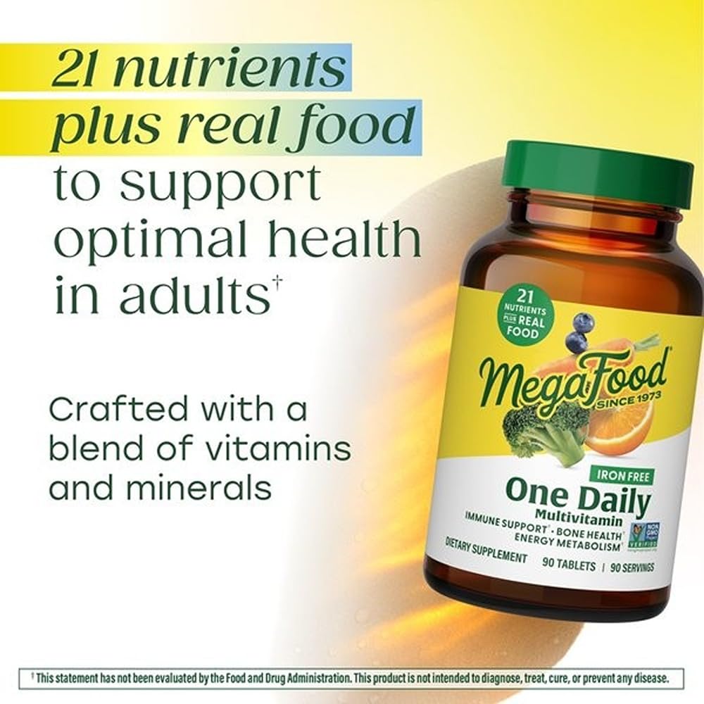 MegaFood One Daily Iron Free Multivitamin - Multivitamin for Women and Men - with Real Food - Immune Support Supplement - Bone Health - Energy Metabolism - Vegetarian; Non-GMO; No Iron - 60 Tablets MegaFood buy supplements Au