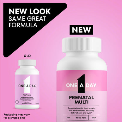One A Day Prenatal Vitamins- Folic Acid, Iron, Omega- 3 (DHA), Pregnancy Vitamins for Women, Prenatal Multivitamin for Mom and Baby Support