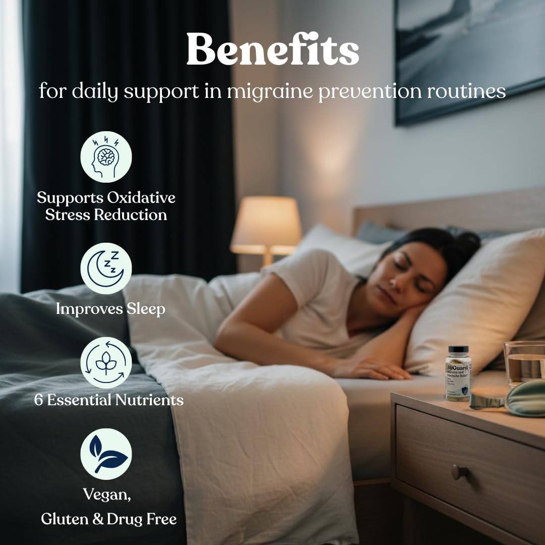 Headache and Migraine Relief Supplements - Drug Free Migraine Prevention Supplement - Natural Supplements for Migraine Headaches - Helps Reduce Frequency & Severity (60 Capsules) MIGUARDBuy Supplements Australia