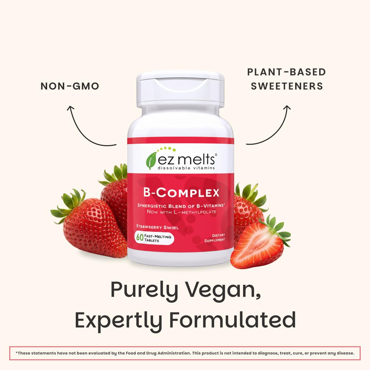 EZ Melts Dissolvable B-Complex - Vitamin B Complex - Provides Energy Metabolism & Heart Health Support - with Methylated B12 & Folate - Non-GMO & Vegan
