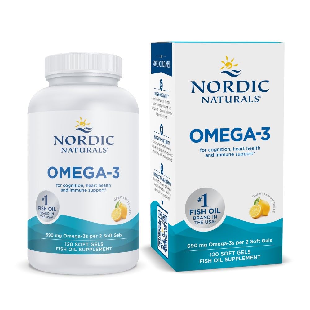 Nordic Naturals Omega-3, Lemon Flavor - 120 Soft Gels - 690 mg Omega-3 - Fish Oil - EPA & DHA - Immune Support, Brain & Heart Health, Optimal Wellness - Non-GMO - 60 Servings Nordic Naturals buy supplements Au