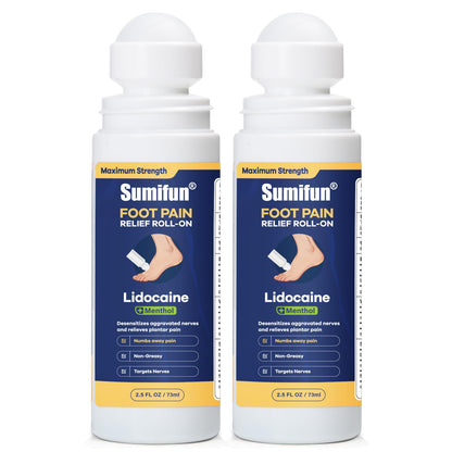 Sumifun Foot Pain Relief Lidocaine Roll-On - Maximum Strength OTC for Plantar Fasciitis & Heel Pain - Fast-Drying, Non-Greasy Formula, 2.5 Fl Oz * 2 SumifunBuy Supplements Australia