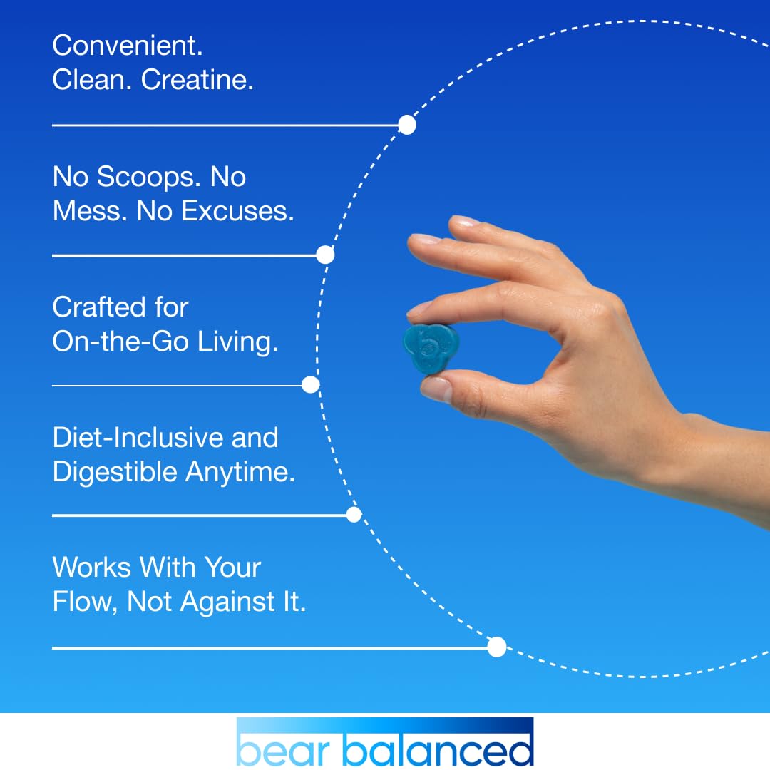 Bear Balanced Creatine Gummies for Men & Women - Creapure® Creatine Monohydrate, L-Theanine, L-Tyrosine & B12 for Muscle Growth, Strength, Focus, Energy & Health