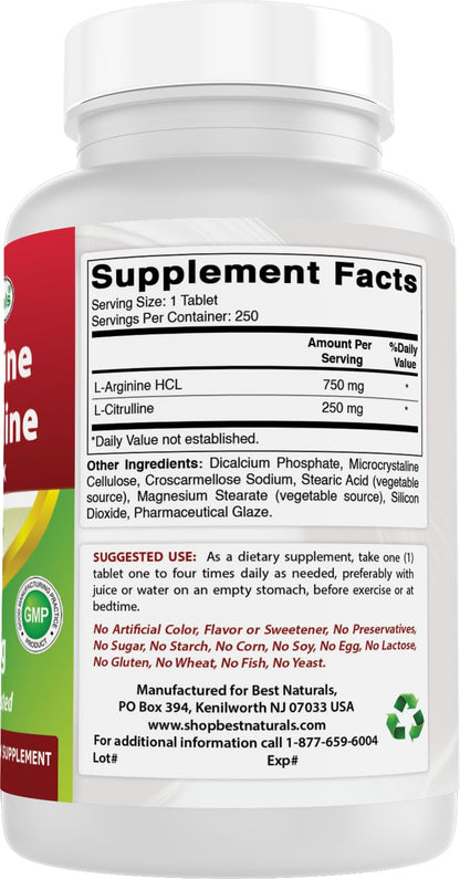 Best Naturals L-Arginine L-Citruline Complex Tablets, 250 Count