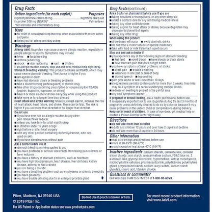 Advil PM Pain Reliever and Nighttime Sleep Aid, Pain Medicine with Ibuprofen for Pain Relief and Diphenhydramine Citrate for a Sleep Aid - 50x2 Coated Caplets AdvilBuy Supplements Australia