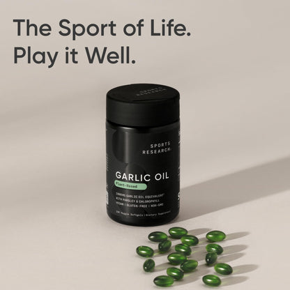 Sports Research® Odorless Garlic Oil Pills with Parsley & Chlorophyll - Vegan Certified · Non-GMO · Gluten Free - 150 Plantgel Capsules Sports Research buy supplements Au