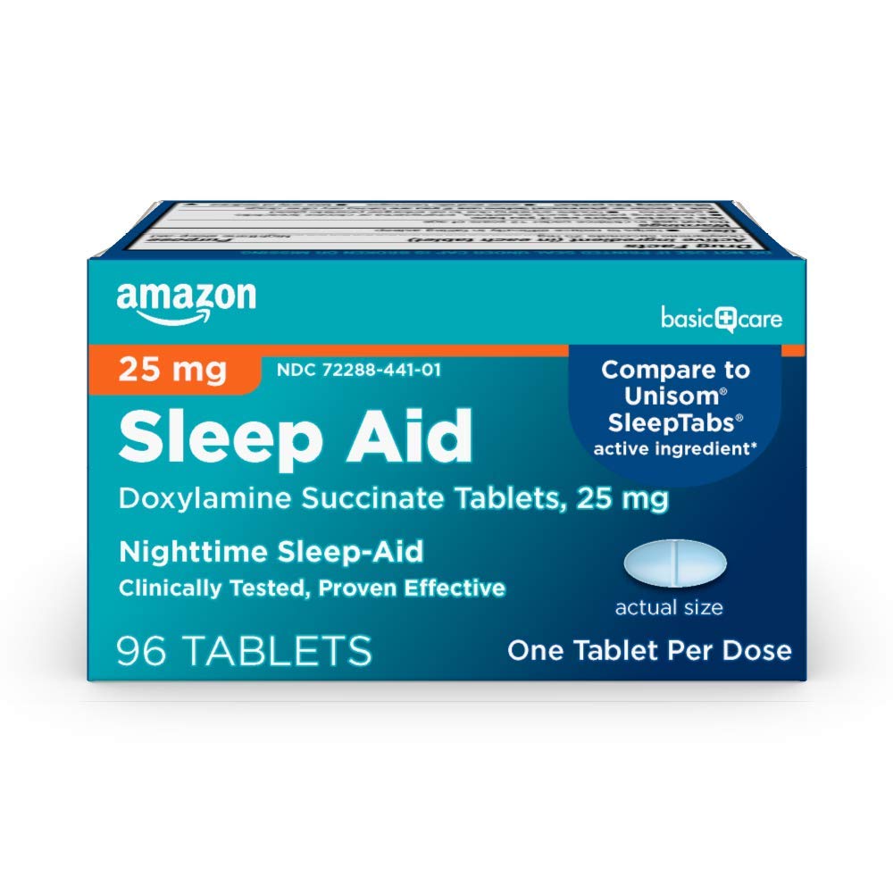 Amazon Basic Care Nighttime Sleep Aid Tablets for Adults, Doxylamine Succinate 25 mg, 96 Count Amazon Basic Care buy supplements Au