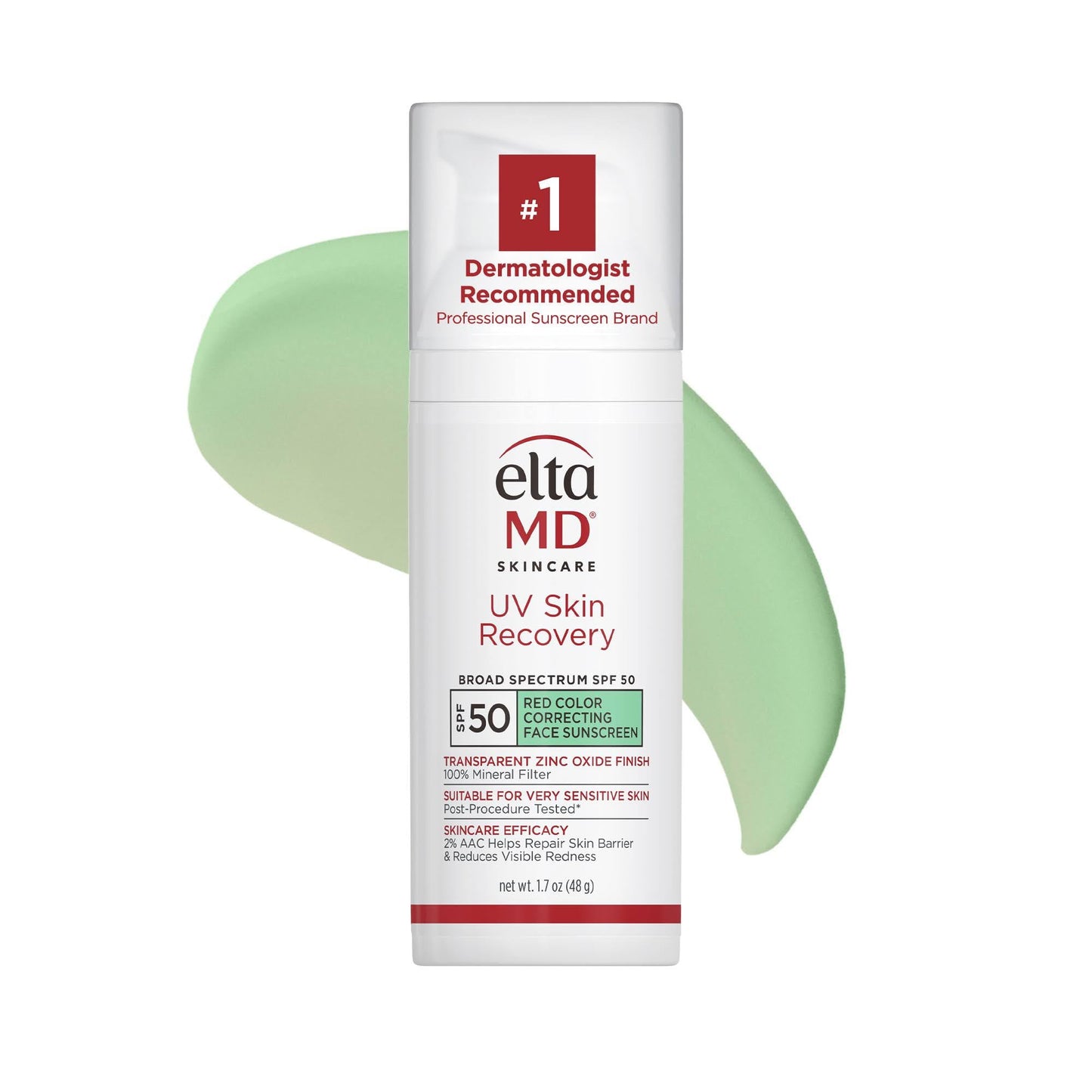 EltaMD UV Skin Recovery Green Tint 100% Mineral Sunscreen, SPF 50, Redness Correcting