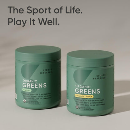 Sports Research® Organic Greens Superfood Powder w/Spirulina & Chlorella, Adaptogens, Enzymes, Probiotics & 8 VIT Bs for Gut & Mood Support* - Vegan, Sugar-Free & Low-Cal Original 30 Servings Sports Research buy supplements Au