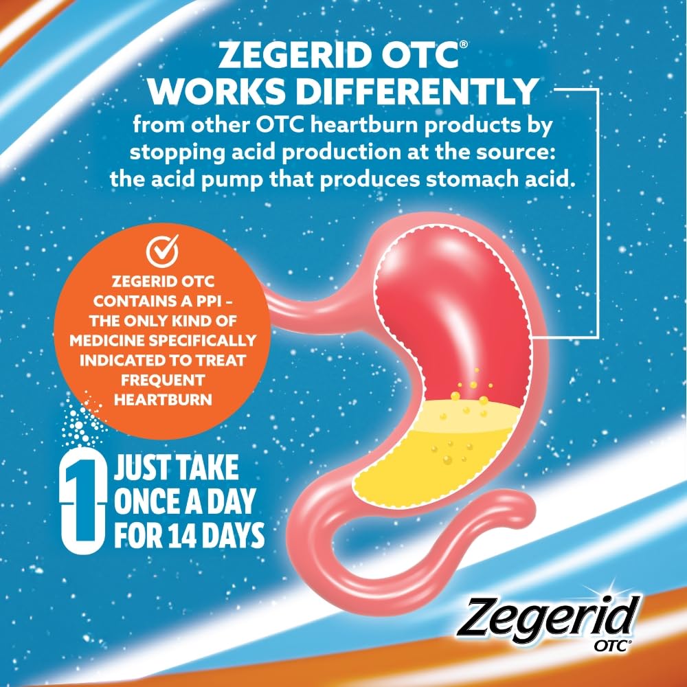 Zegerid OTC, 24-Hour Heartburn Relief, Acid Reflux Medicine and Antacid, Treats Frequent Heartburn, Omeprazole 20mg + Sodium Bicarbonate, Proton Pump Inhibitor (PPI), Two 42ct Cartons Zegerid OTC buy supplements Au