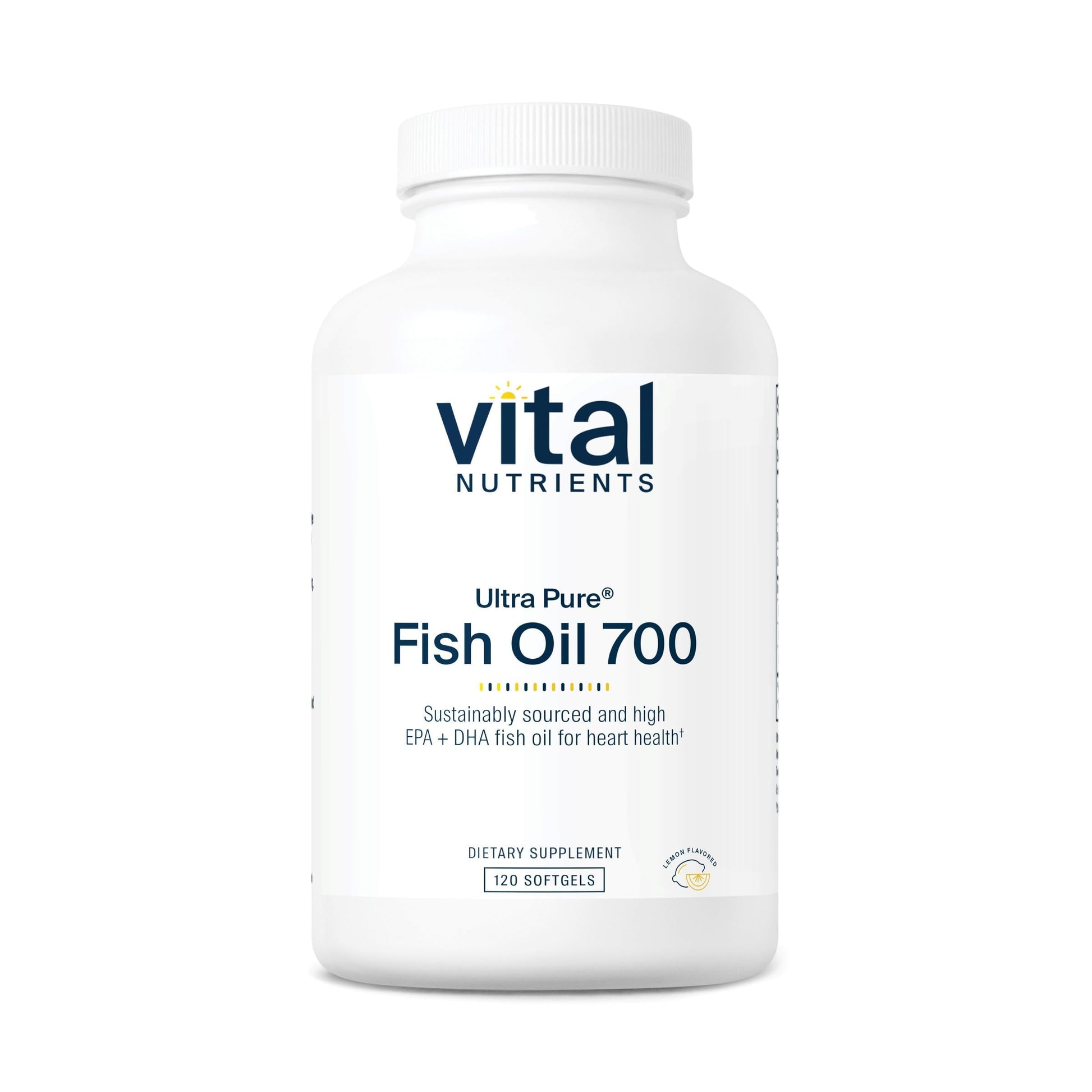 Vital Nutrients Ultra Pure Fish Oil 700 - Supports Heart, Brain, and Joint Health* - Sustainably Sourced High EPA & DHA Omega-3 Fatty Acid - Lemon Flavor - Gluten, Dairy & Soy Free - 120 Softgels Vital Nutrients buy supplements Au