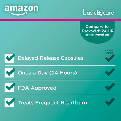 Amazon Basic Care Lansoprazole Delayed Release Capsules, 15 mg, Proton Pump Inhibitor, Acid Reducer, 24 Hour Heartburn Medicine, 42 Count Pack Amazon Basic Care buy supplements Au