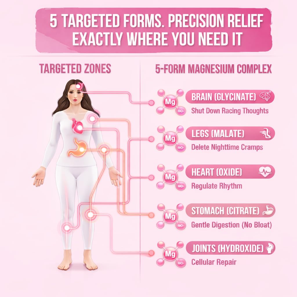 Magnesium Complex for Women – Spectrum 5-Form Magnesium Complex (500 mg), High Absorption Glycinate, Citrate, Oxide & Malate – Vegan, Non-GMO Supports Sleep, Energy, Hormone & Bone – 60 Capsules GlowTrue buy supplements Au