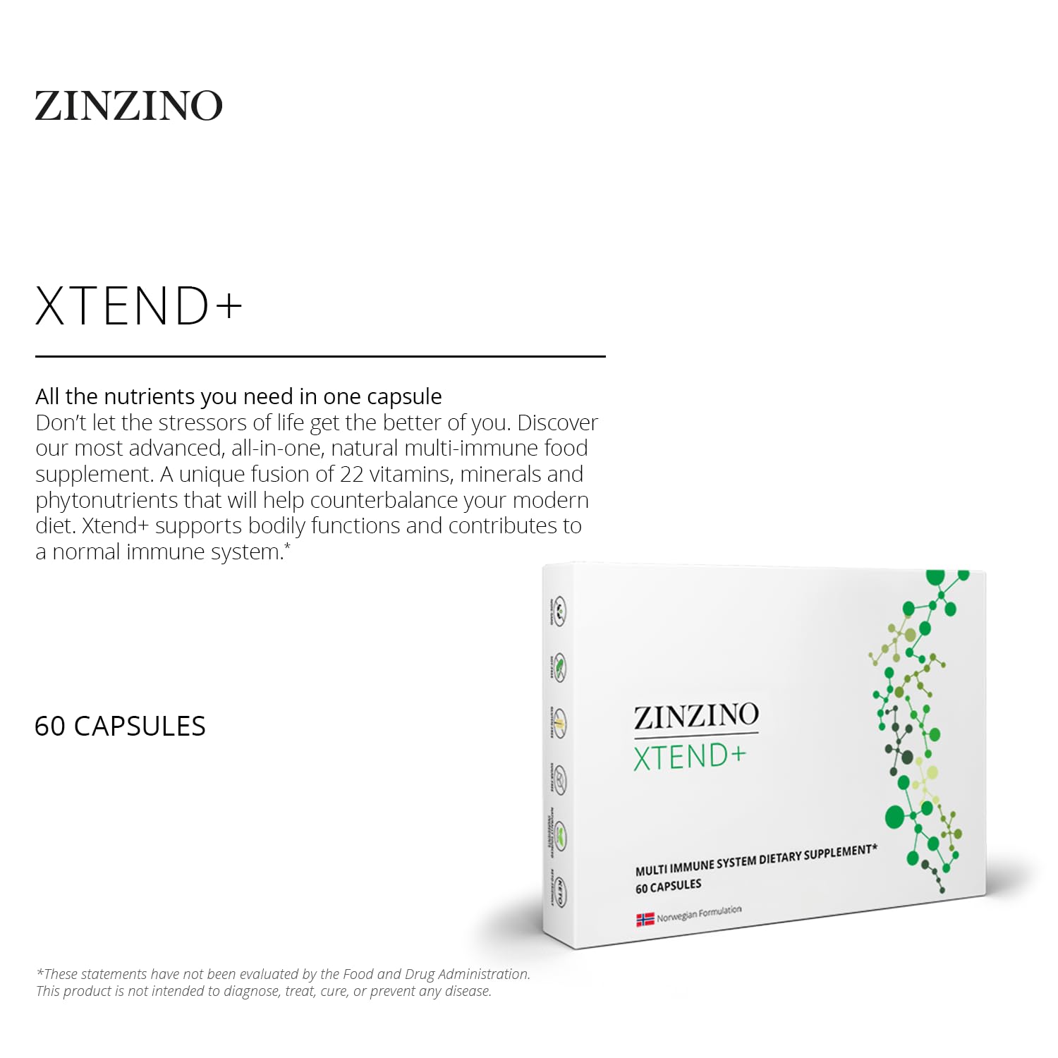 Zinzino Xtend + - Multi Immune Supplement - Essential Vitamins, Minerals & Vitamin C for Immune Support, Energy & Focus - 60 Capsules ZINZINOBuy Supplements Australia