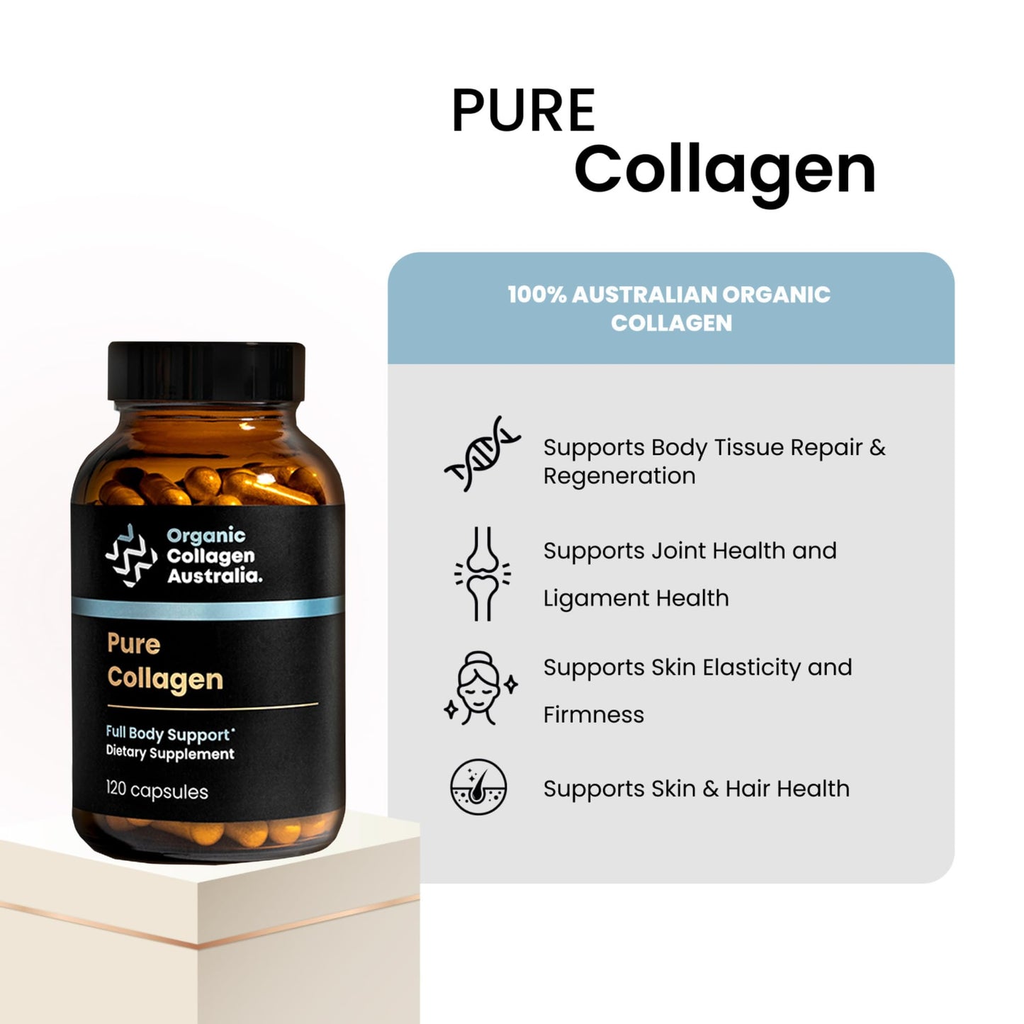 Organic Collagen Australia Pure Hydrolyzed Collagen Capsules – Bioavailable for Skin Elasticity, Hair Health, and Joint Support – Grass-Fed, Pasture-Raised, Paleo & Keto Friendly (120 Caps) Organic Collagen Australia buy supplements Au