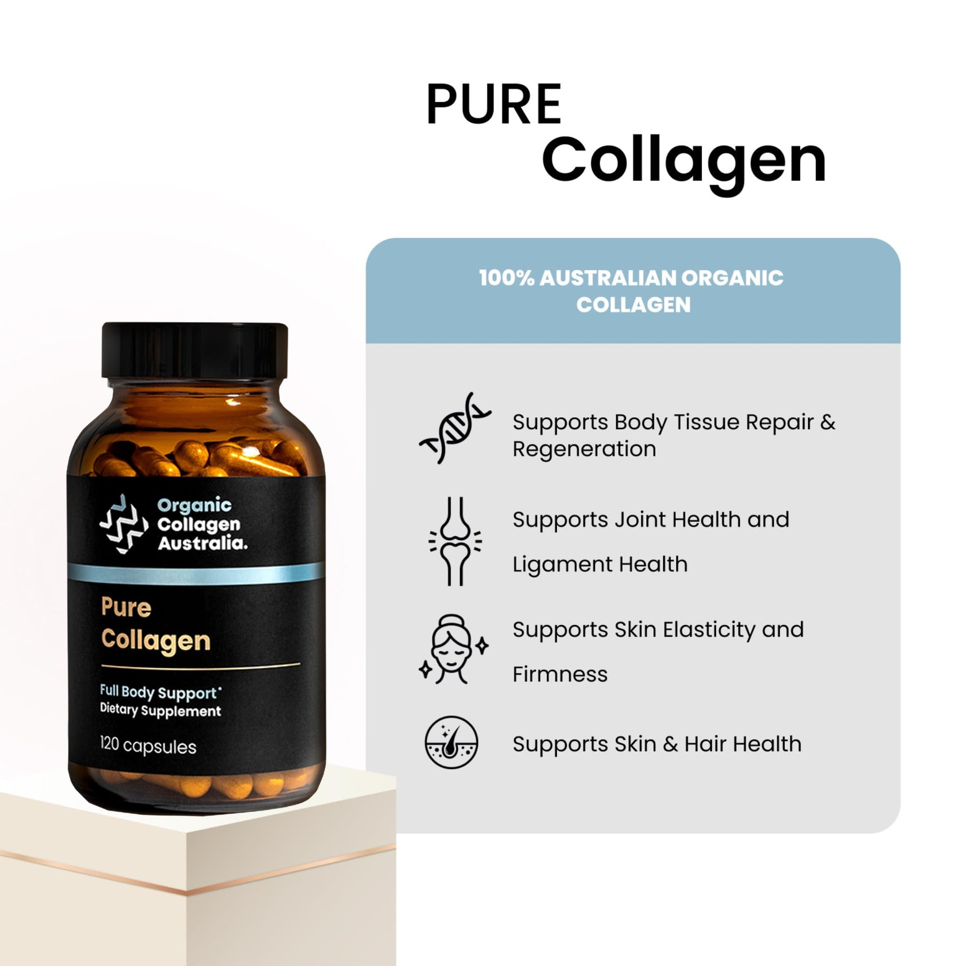 Organic Collagen Australia Pure Hydrolyzed Collagen Capsules – Bioavailable for Skin Elasticity, Hair Health, and Joint Support – Grass-Fed, Pasture-Raised, Paleo & Keto Friendly (120 Caps) Organic Collagen Australia buy supplements Au