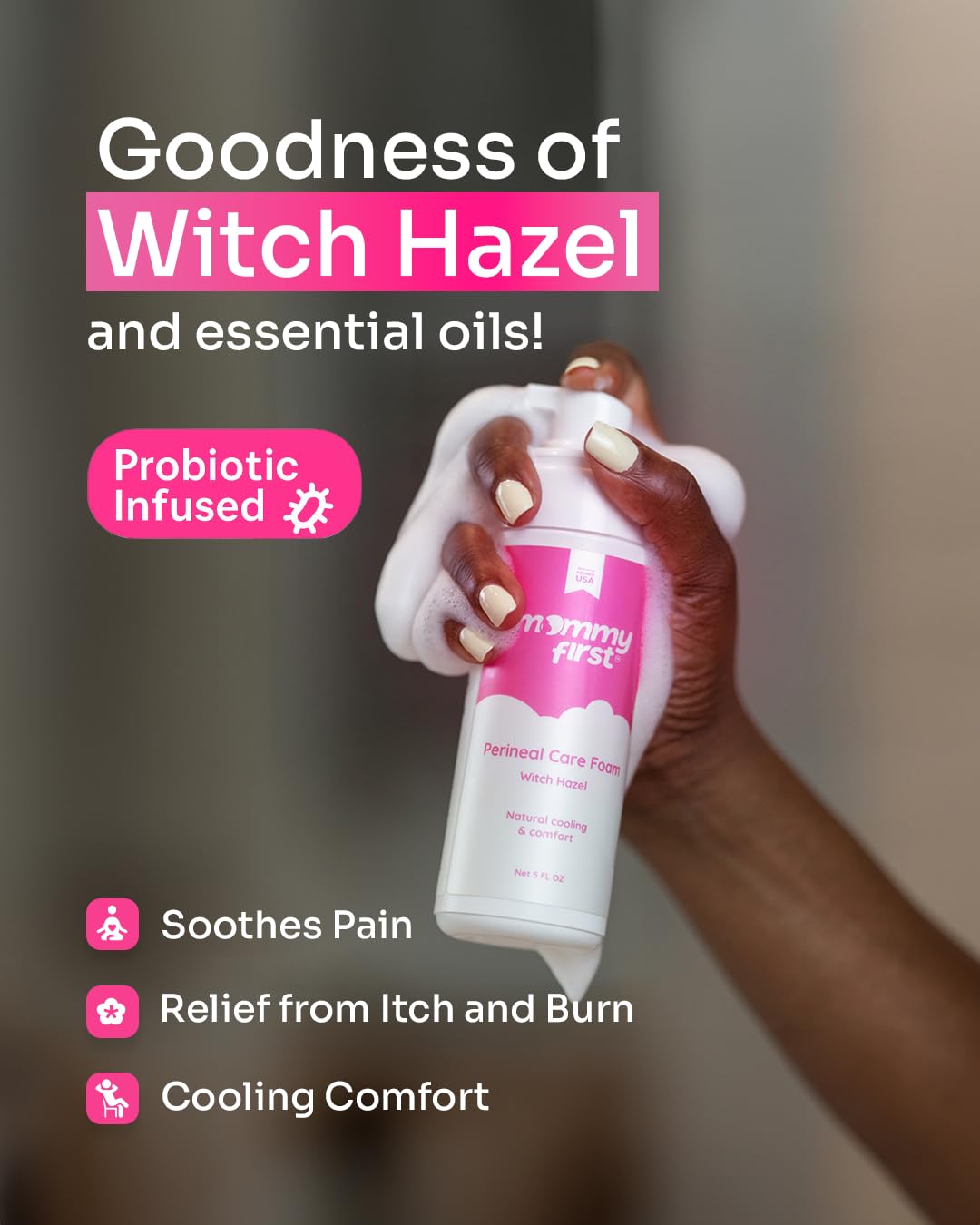 Mommy First® Alcohol-Free Witch Hazel Postpartum Healing Foam & Perineal Cooling Liners Bundle – Probiotic-Infused Relief for Perineal Pain, Itch & Burn After Birth – 24 Liners + 5oz Foam Mommy FirstBuy Supplements Australia