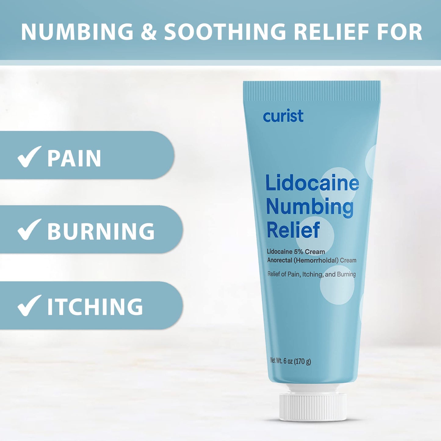 Curist 5% Lidocaine Numbing Cream - 6 oz (170 g) XL Tube - Soothing Numbing Cream for Temporary Discomfort, Itching, and Burning from Hemorrhoids Lidocaine 5% (1 Pack - 6 oz Tube)